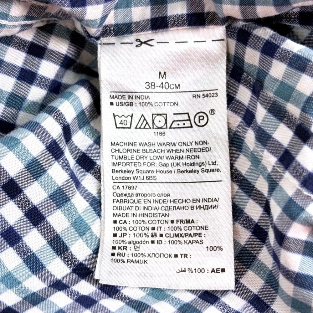 Banana Republic Button Down Shirt Blue White Gingham Grant Fit Custom 078 Wash M